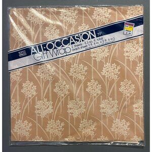 Vintage All Occasions Sealed Gift Wrap Cream Colored Floral Design 2 Full Sheets